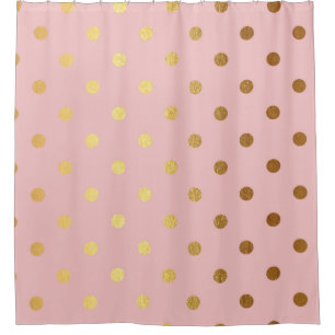Golden dots on pink backround shower curtain