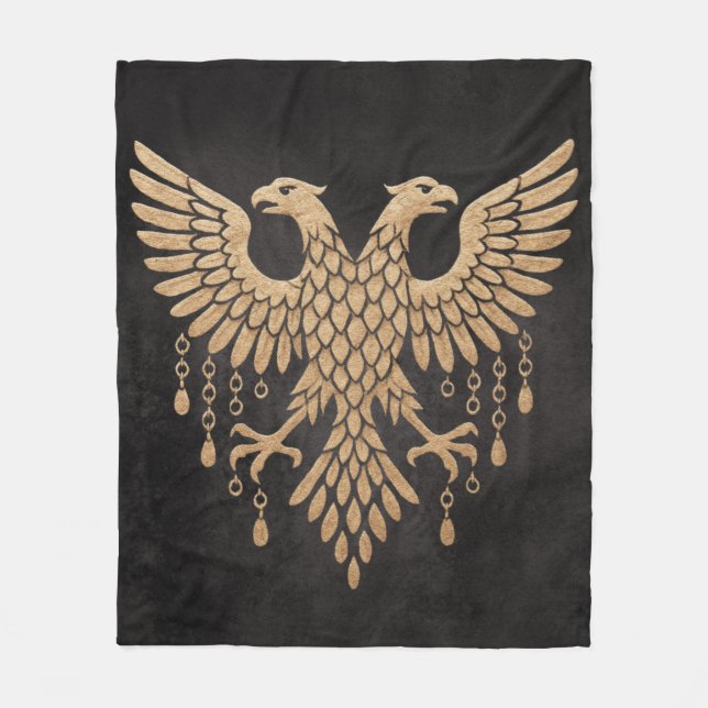 Golden Double-Headed Eagle – Regal Mythic Emblem o Fleece Blanket (Front)