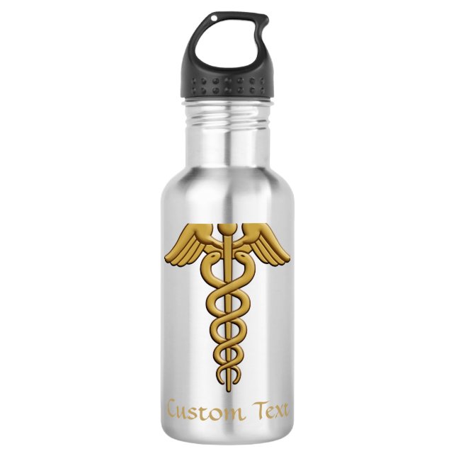 Golden Double Snake Caduceus 710 Ml Water Bottle (Front)