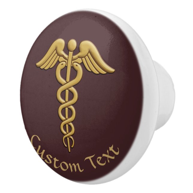 Golden Double Snake Caduceus Ceramic Knob (Right)