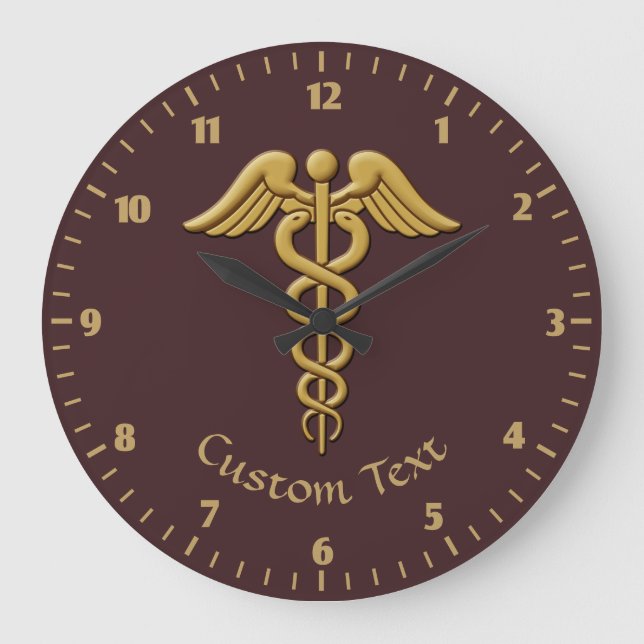 Golden Double Snake Caduceus Large Clock (Front)