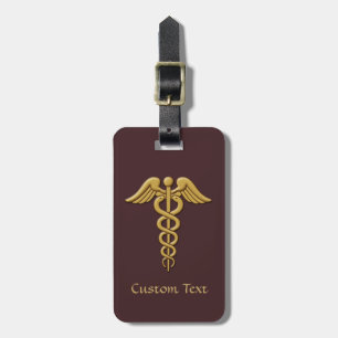 Golden Double Snake Caduceus Luggage Tag