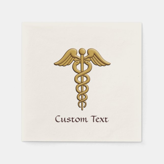 Golden Double Snake Caduceus Napkin (Front)