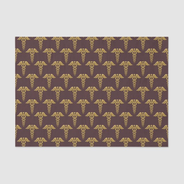 Golden Double Snake Caduceus Tissue Paper (Front)