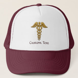 Golden Double Snake Caduceus Trucker Hat