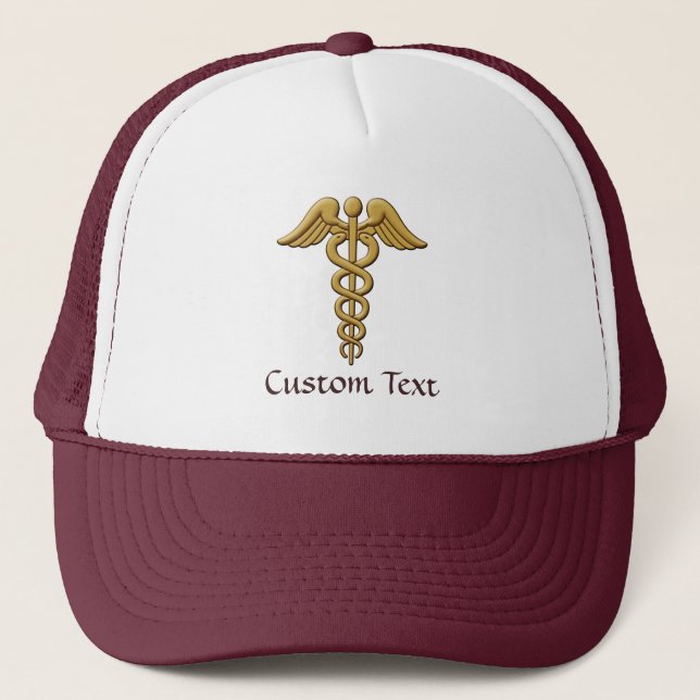 Golden Double Snake Caduceus Trucker Hat (Front)