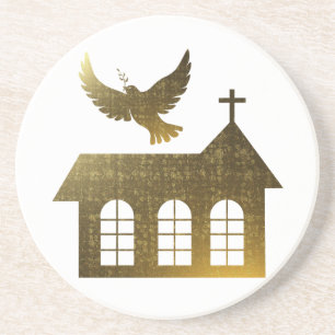 Golden Dove Faith Cross Peace Love Gold Pattern Coaster