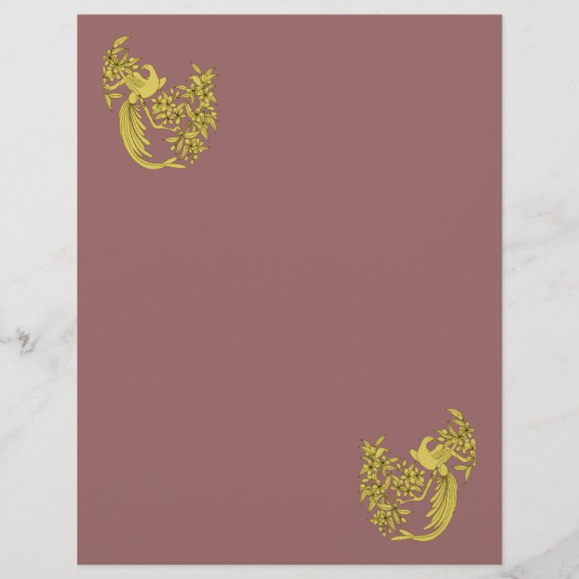 Golden Doves Flowers Plum Scrapbook Paper (Front)