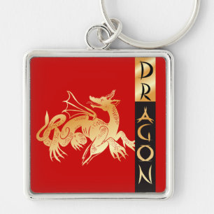 Golden Dragon and Banner Key Ring
