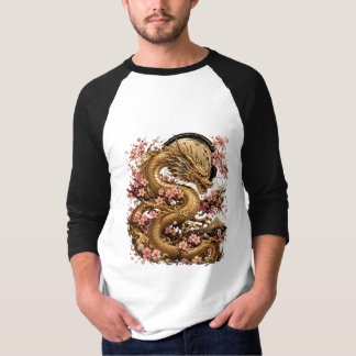 Golden Dragon and Sakura Blossom Aesthetic Laptop T-Shirt
