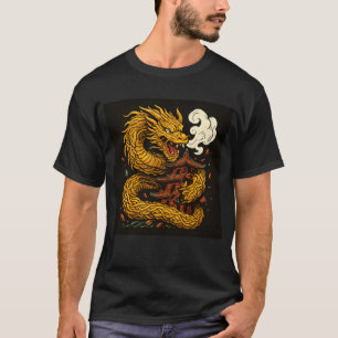Golden Dragon Attacks Pagoda Art T-Shirt
