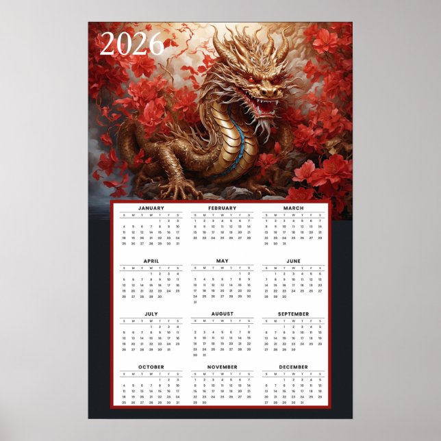 Golden Dragon Calendar 2026 – Autumn Fire  Poster (Front)