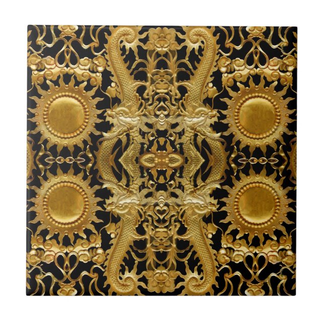 golden dragon ceramic tile (Front)