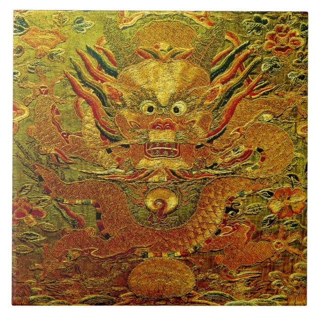 Golden dragon Chinese embroidery Ming dynasty Ceramic Tile (Front)