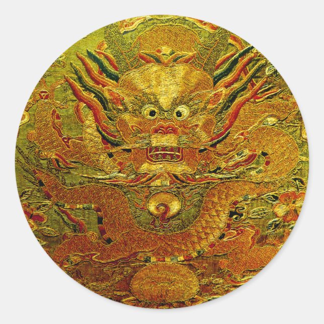 Golden dragon Chinese embroidery Ming dynasty Classic Round Sticker (Front)