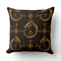 Golden Dragon Dark Fantasy Pillow