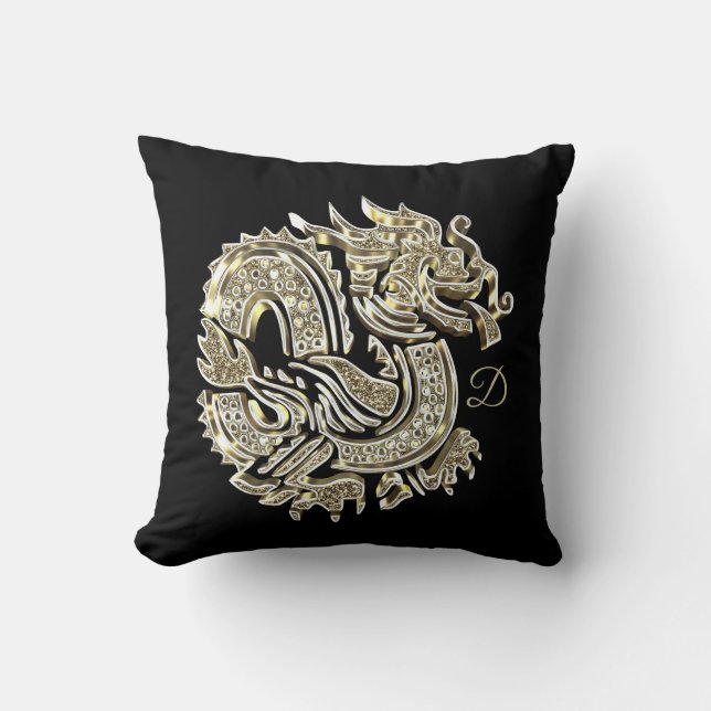 Golden Dragon Elegant Faux Gold Foil Logo Cushion (Front)