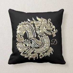 Golden Dragon Elegant Faux Gold Foil Logo Cushion