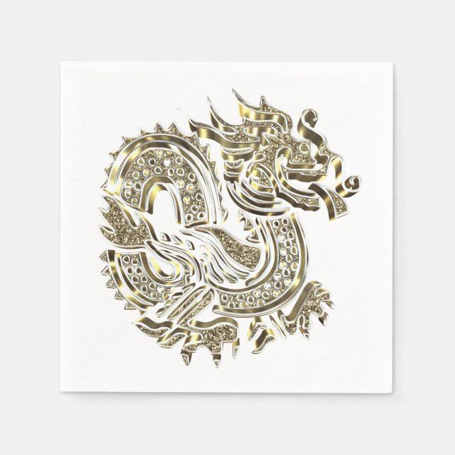 Golden Dragon Elegant  Faux Gold Foil Logo Napkin (Front)