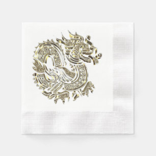 Golden Dragon Elegant  Faux Gold Foil Logo Napkin