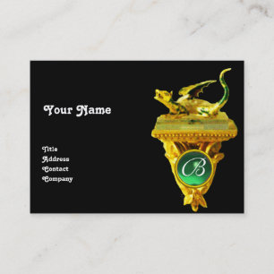 GOLDEN DRAGON GEM MONOGRAM,yellow black,green Business Card