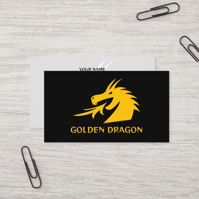Golden dragon head business card template (Front/Back In Situ)