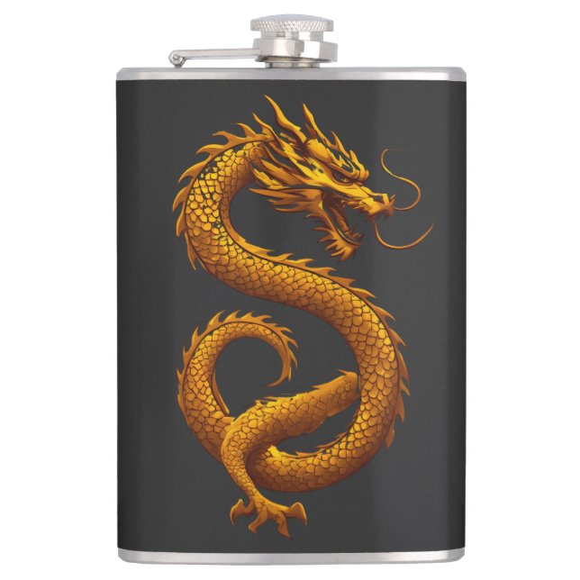 Golden Dragon Hip Flask (Front)