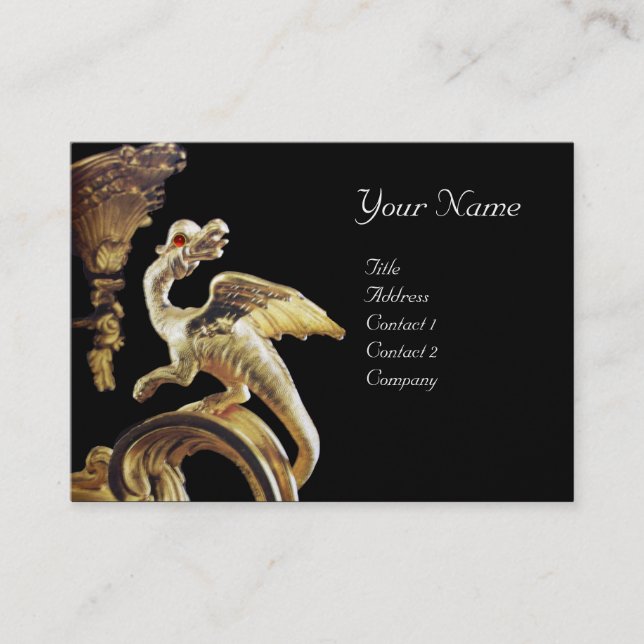 GOLDEN DRAGON IN BLACK Monogram Gold Metallic Business Card (Front)