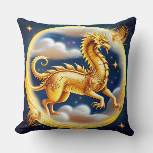 Golden Dragon in Cosmic Sky Cushion