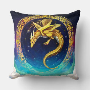 Golden Dragon in Cosmic Sky Cushion