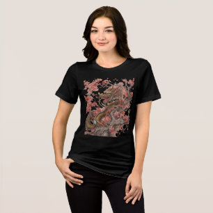 Golden Dragon in Sakura Tree Artwork Tri-Blend Shirt