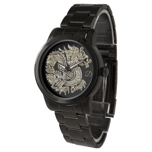 Golden Dragon Logo Add Monogram Elegant Watch (Angled)