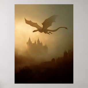 Golden Dragon Misty Castle Poster