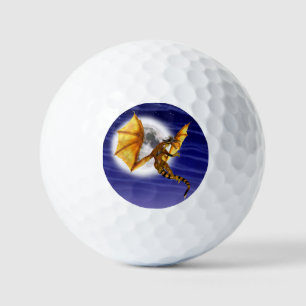 Golden Dragon Mythical Fantasy Creature Purple Sky Golf Balls