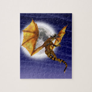 Golden Dragon Mythical Fantasy Creature Purple Sky Jigsaw Puzzle
