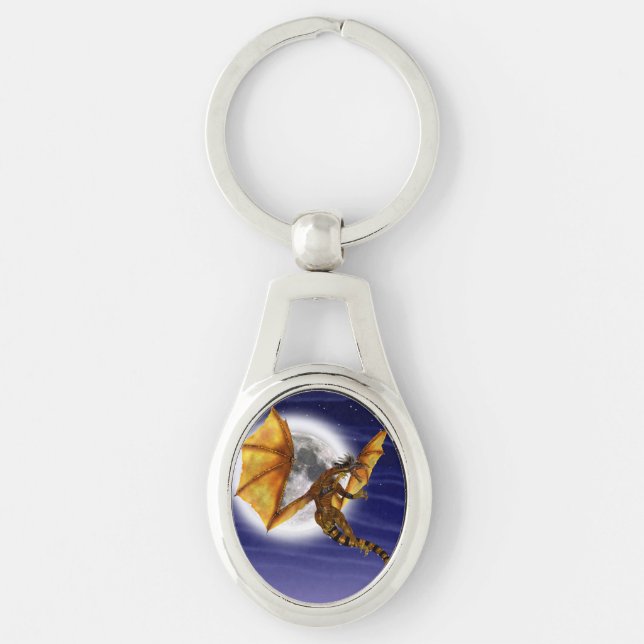 Golden Dragon Mythical Fantasy Creature Purple Sky Key Ring (Front)