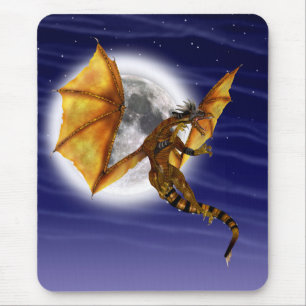 Golden Dragon Mythical Fantasy Creature Purple Sky Mouse Pad