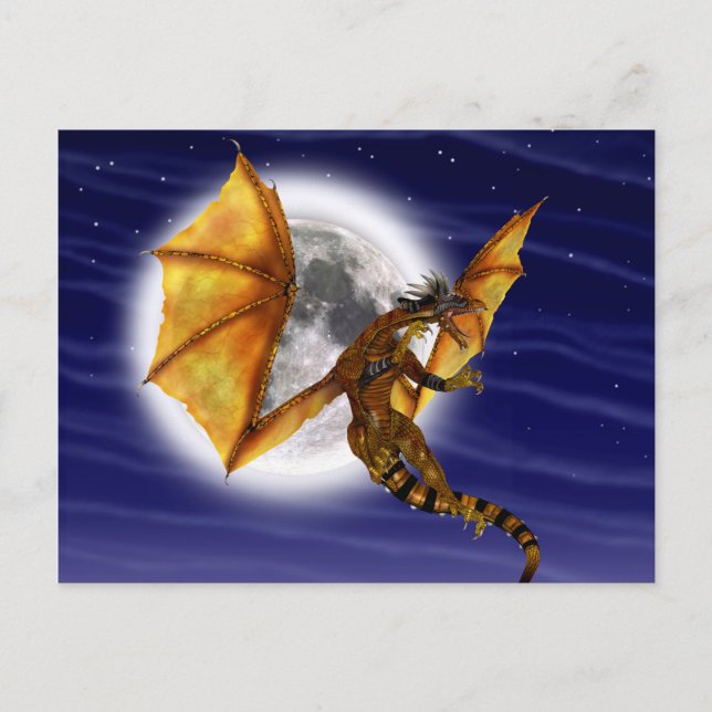 Golden Dragon Mythical Fantasy Creature Purple Sky Postcard (Front)