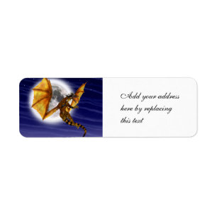 Golden Dragon Mythical Fantasy Creature Purple Sky Return Address Label
