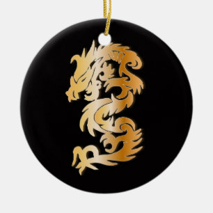 Golden Dragon on  Black Ceramic Tree Decoration