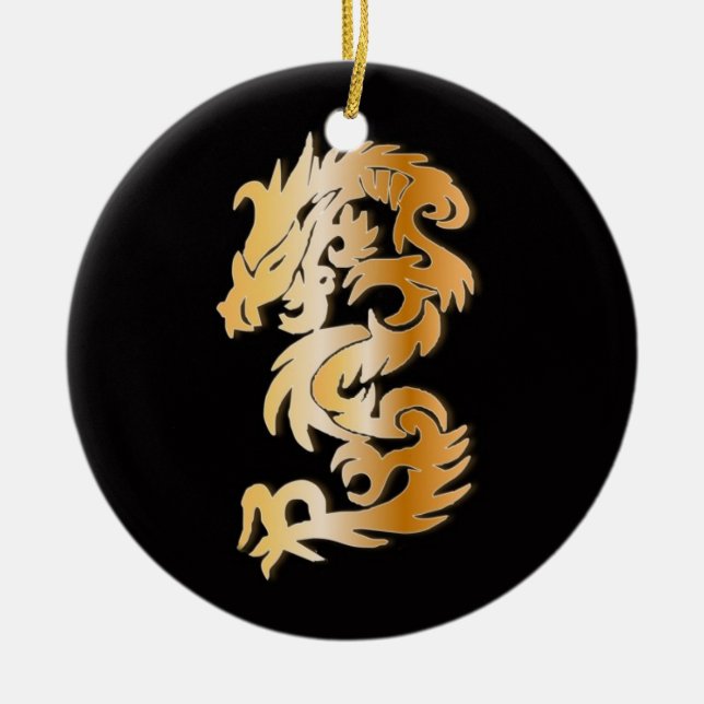 Golden Dragon on  Black Ceramic Tree Decoration (Front)