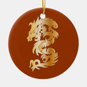 Golden Dragon on Red Ceramic Ornament