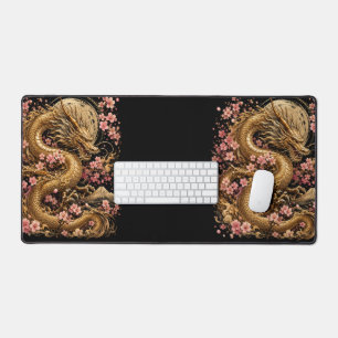 Golden Dragon & Sakura Blossom Aesthetics Gaming D Desk Mat
