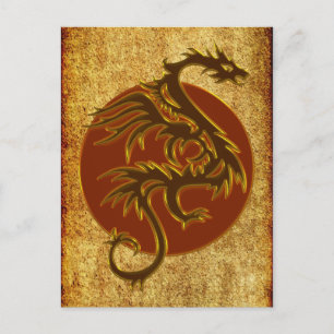 Golden Dragon Sun antique style Postcard