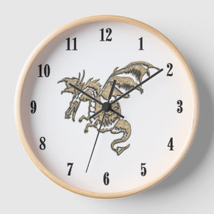 Golden Dragon White Face Black Numbers Clock