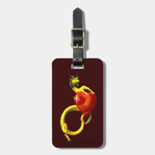 Golden Dragon With Big Red Heart Luggage Tag