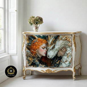 Golden Dragon Woman Fantasy Decoupage Tissue Paper