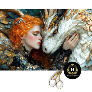 Golden Dragon Woman Fantasy Decoupage Tissue Paper