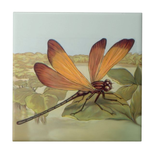 Golden Dragonfly Ceramic Tile (Front)