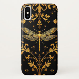 Golden Dragonfly Floral Ornamentation iPhone X Case